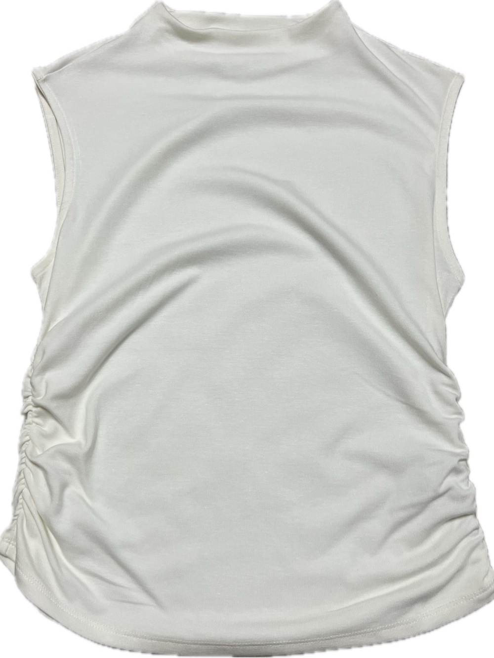 No Boundaries Cream Mock Neck Ruched Side Sleeveless Tank